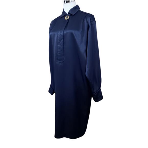 VINTAGE NOS Satin Midnight Blue Dress 8 Fancy Gold Tone Buttons Power Event Work - Picture 10 of 12